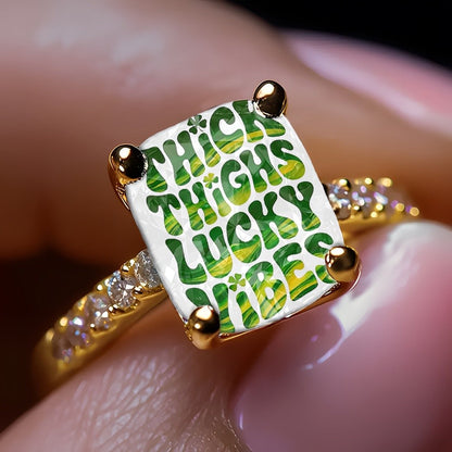 Green Text Square Ring