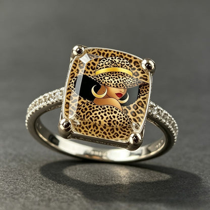 Leopard Hat Lady Square Ring