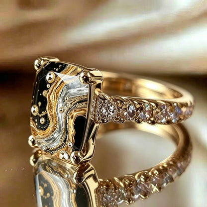 Black Marble Square Ring