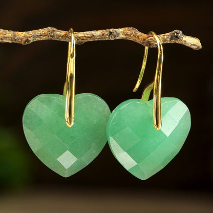 Faceted Green Heart Earrings