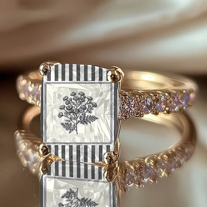 Striped Botanical Square Ring