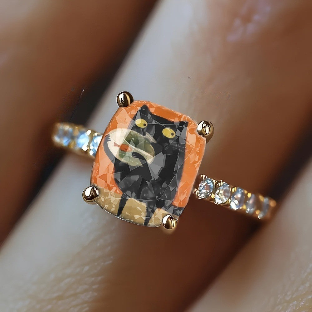 Black Cat Fishbowl Square Ring