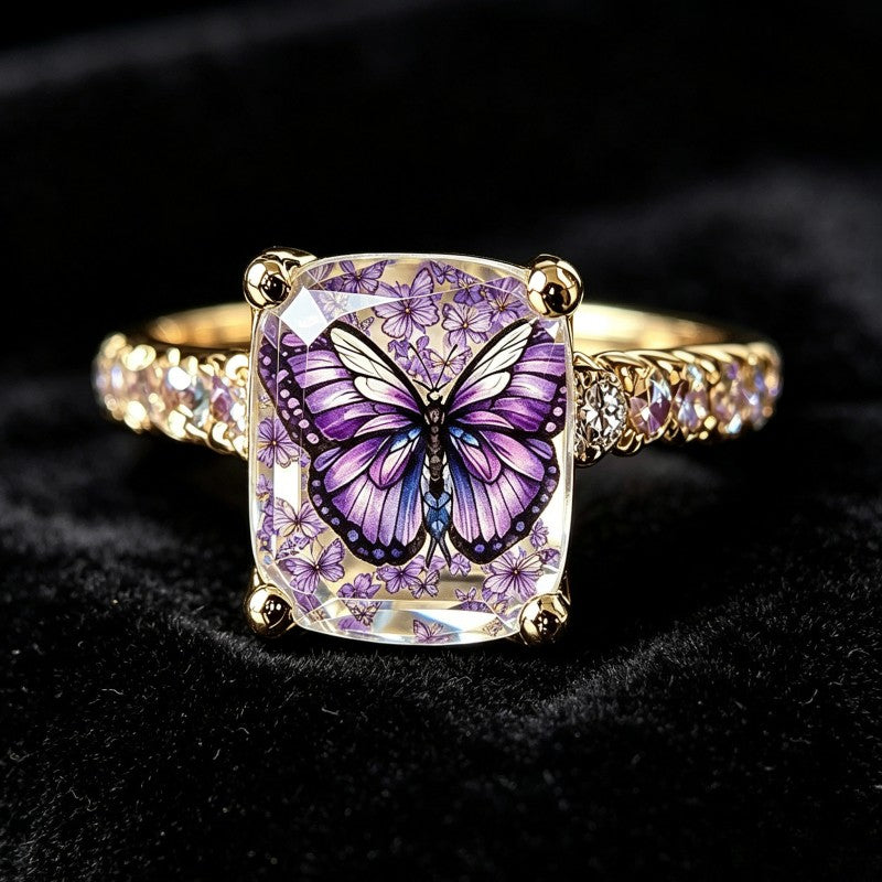 Purple Butterfly Square Ring