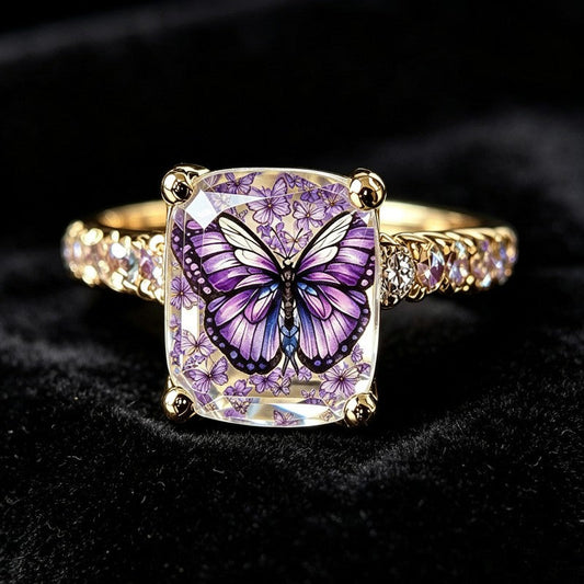 Purple Butterfly Square Ring