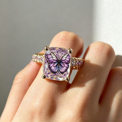 Purple Butterfly Square Ring