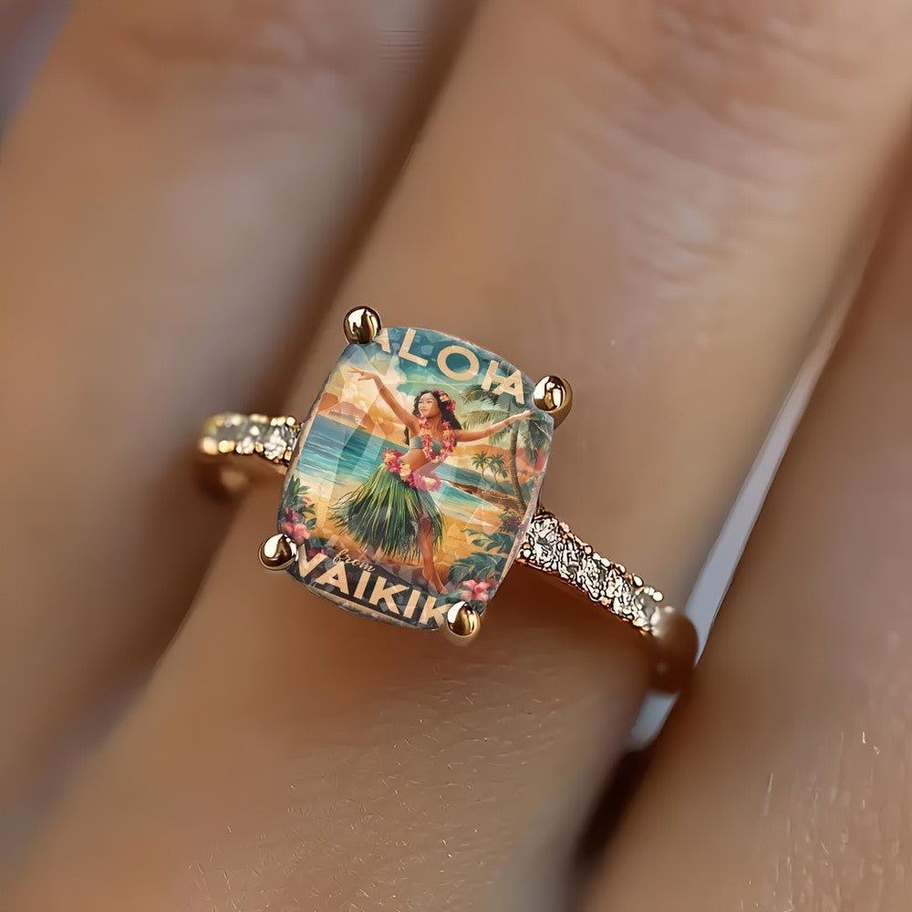 Hawaiian Hula Dancer Square Ring