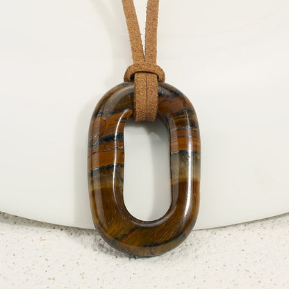 Natural Stone Oval Pendant Necklace