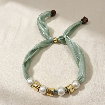 Black Ribbon Pearl Tie Necklace