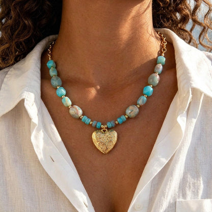 Carved Heart Bead Necklace