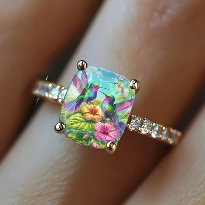 Tropical Hummingbird Square Ring