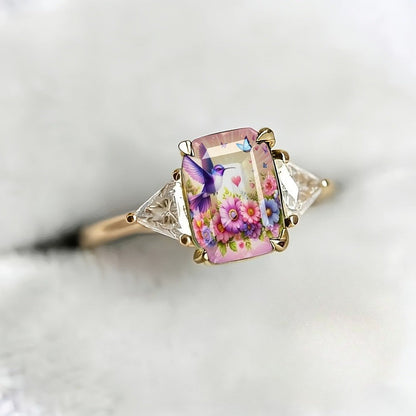 Hummingbird Floral Square Ring