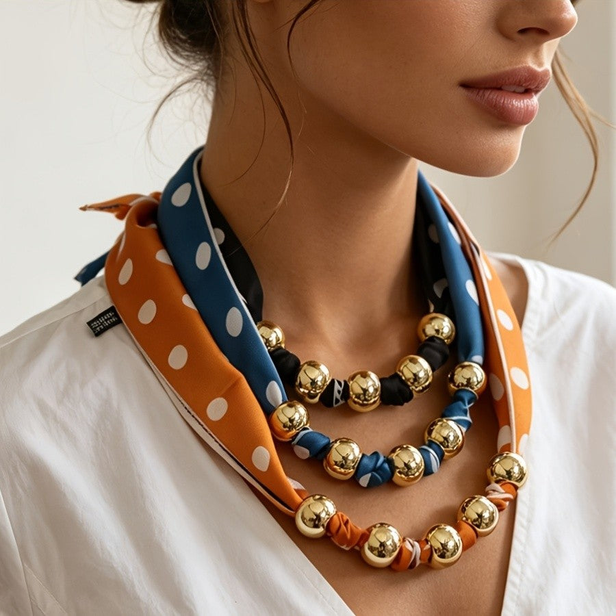 Polka Dot Beaded Scarf Necklace