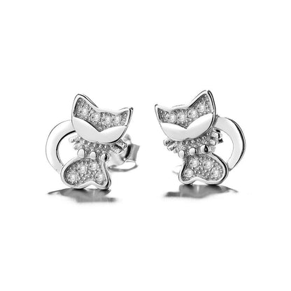 Crystal Cat Silhouette Stud Earrings