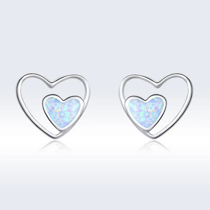 Double Heart Opal Stud Earrings