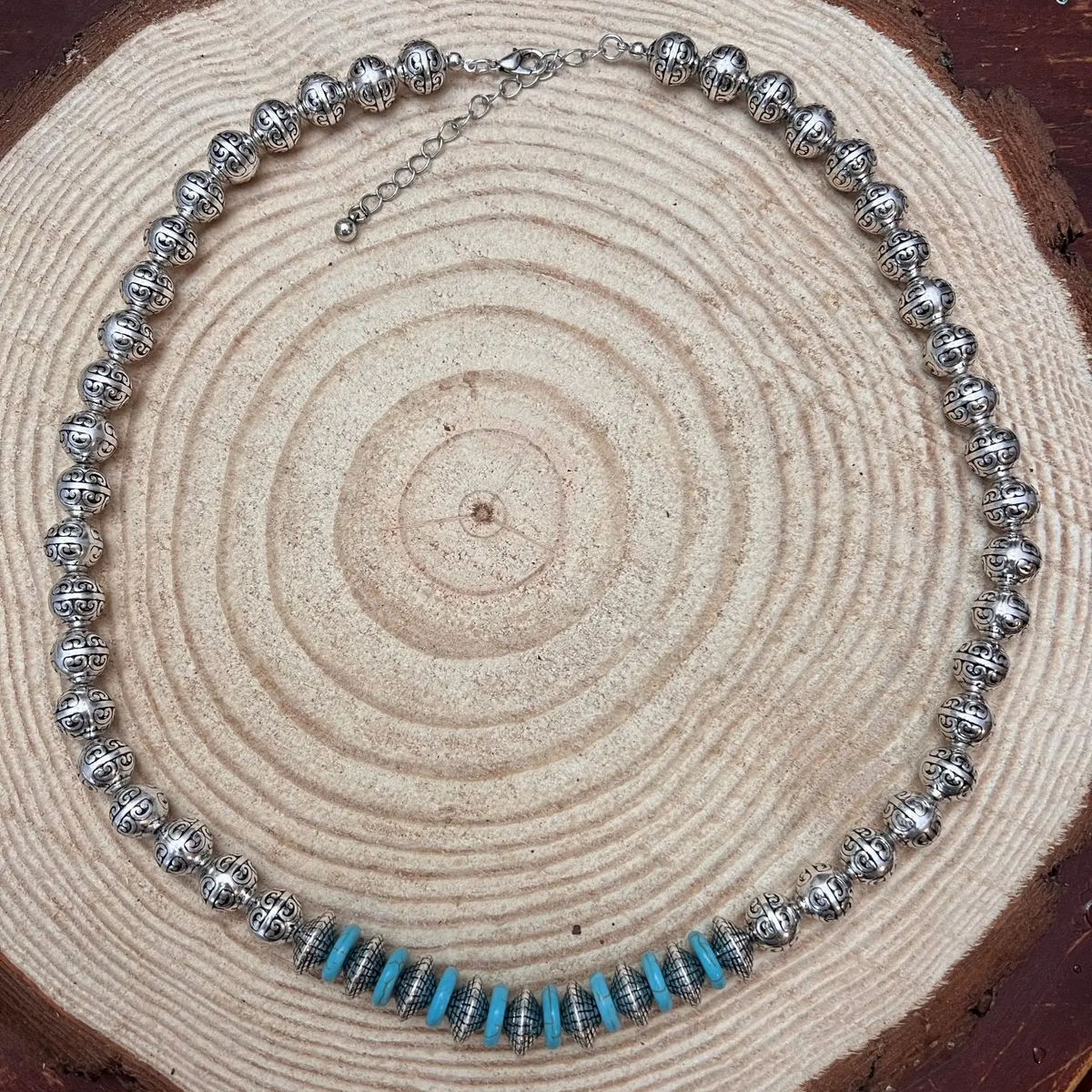 Turquoise Silver Pearls Necklace