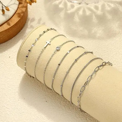 14k 7pc Cross Bracelet Stack