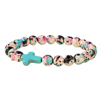 Natural Stone Cross Beaded Bracelet