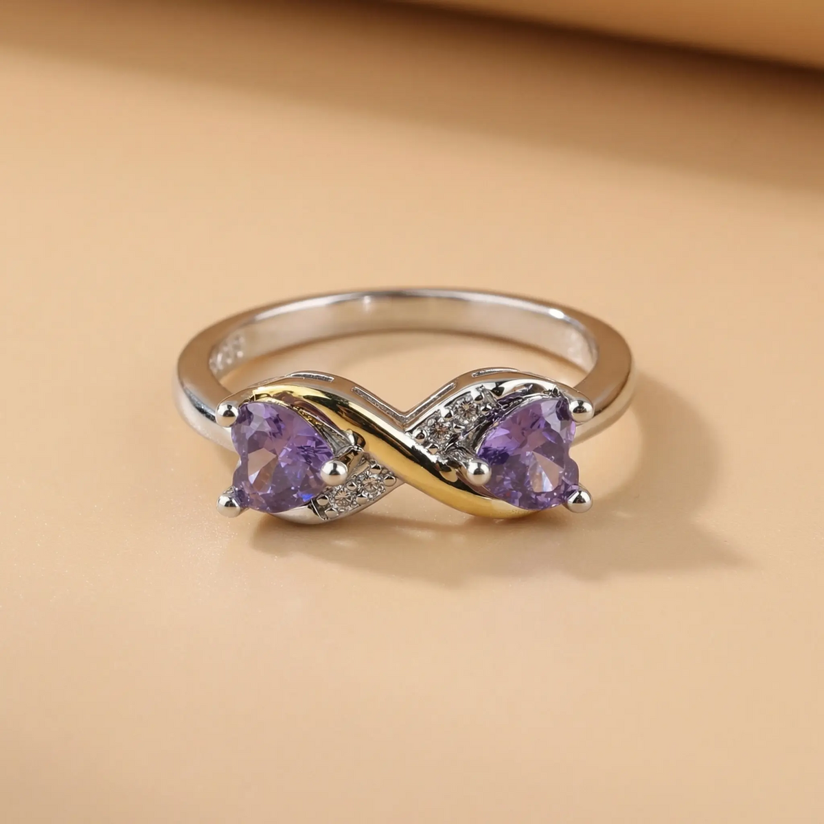 Purple Double Hearts Ring