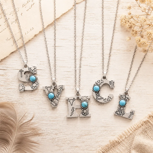 Boho Turquoise Accented Letter Initial Necklace
