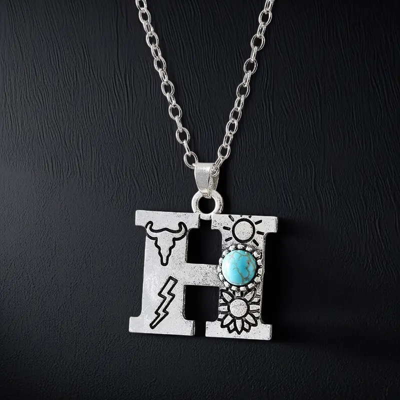 Boho Turquoise Accented Letter Initial Necklace
