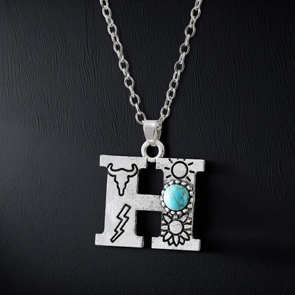 Boho Turquoise Accented Letter Initial Necklace