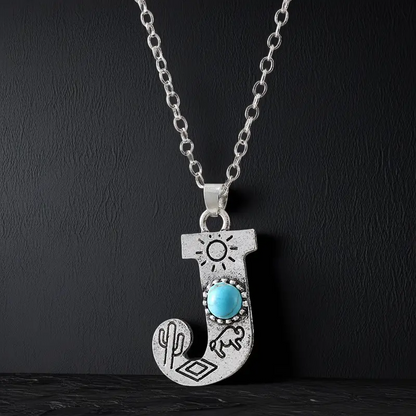 Boho Turquoise Accented Letter Initial Necklace