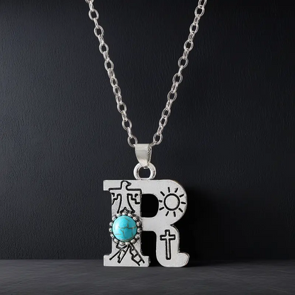 Boho Turquoise Accented Letter Initial Necklace