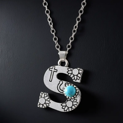 Boho Turquoise Accented Letter Initial Necklace