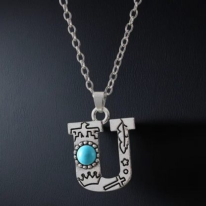 Boho Turquoise Accented Letter Initial Necklace