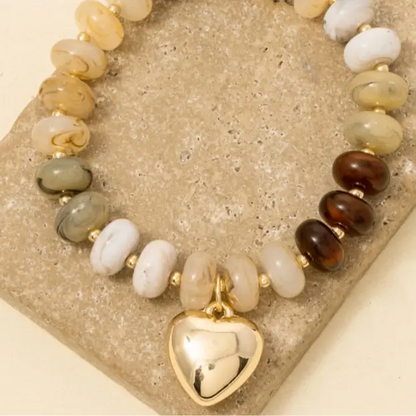 Spacer Beaded Chubby Heart Bracelet