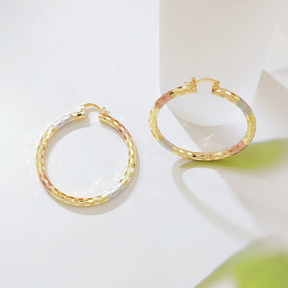 Tri-Color Textured Hoop Earrings