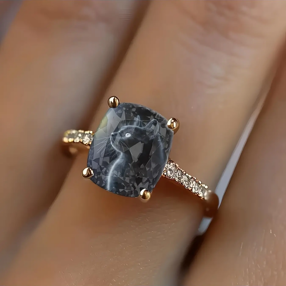 Shadow Black Cat Square Ring
