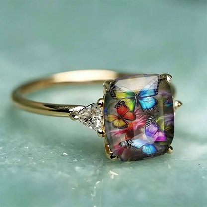Butterfly Oil Painting Statement Ring