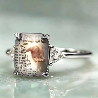 Sacred Hand Text Print Statement Ring