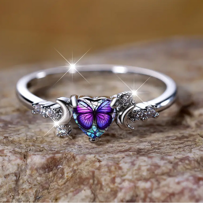 Butterfly Heart Moon Ring