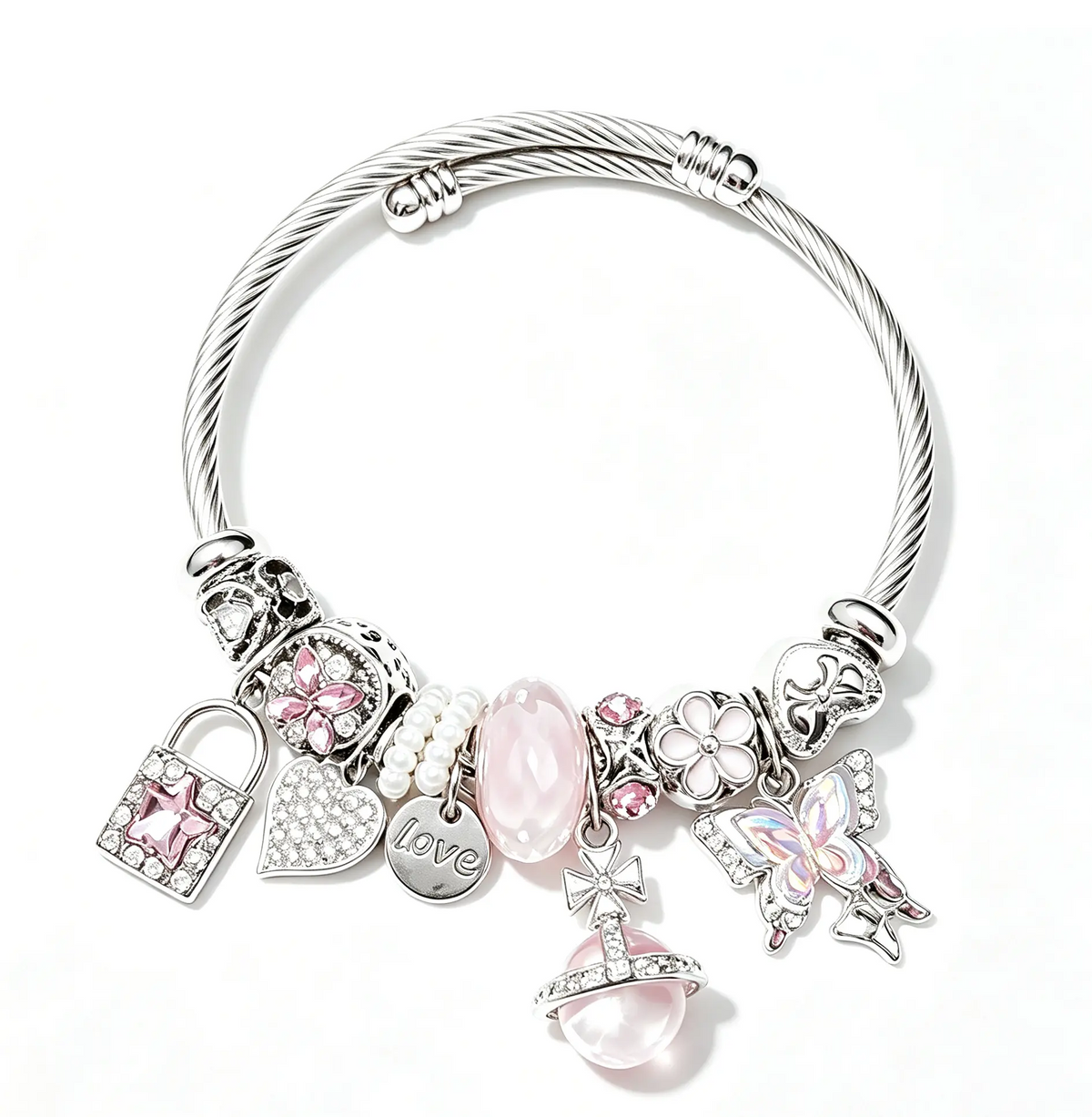 Butterfly Heart Charm Bracelet