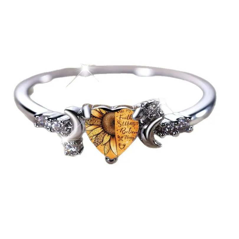 Inspirational Sunflower Heart Ring