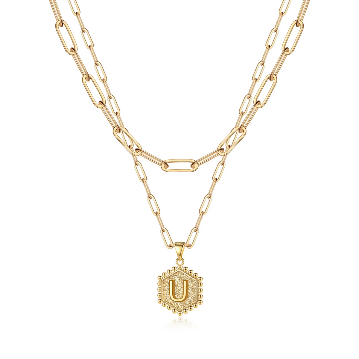 2pc 14k Hexagon Initial Necklace