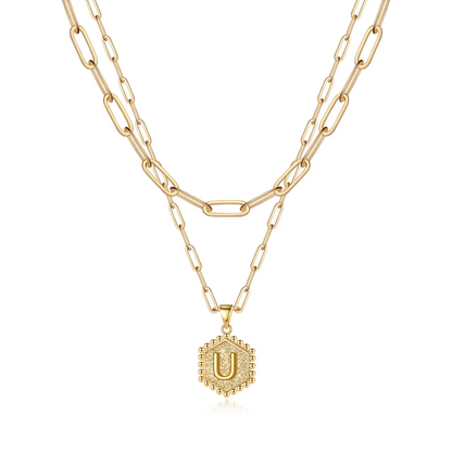 2pc 14k Hexagon Initial Necklace