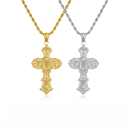 Vintage Cross Initial Necklace