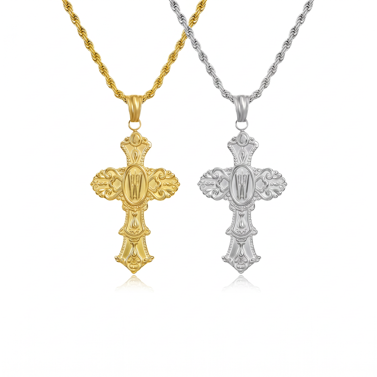 Vintage Cross Initial Necklace