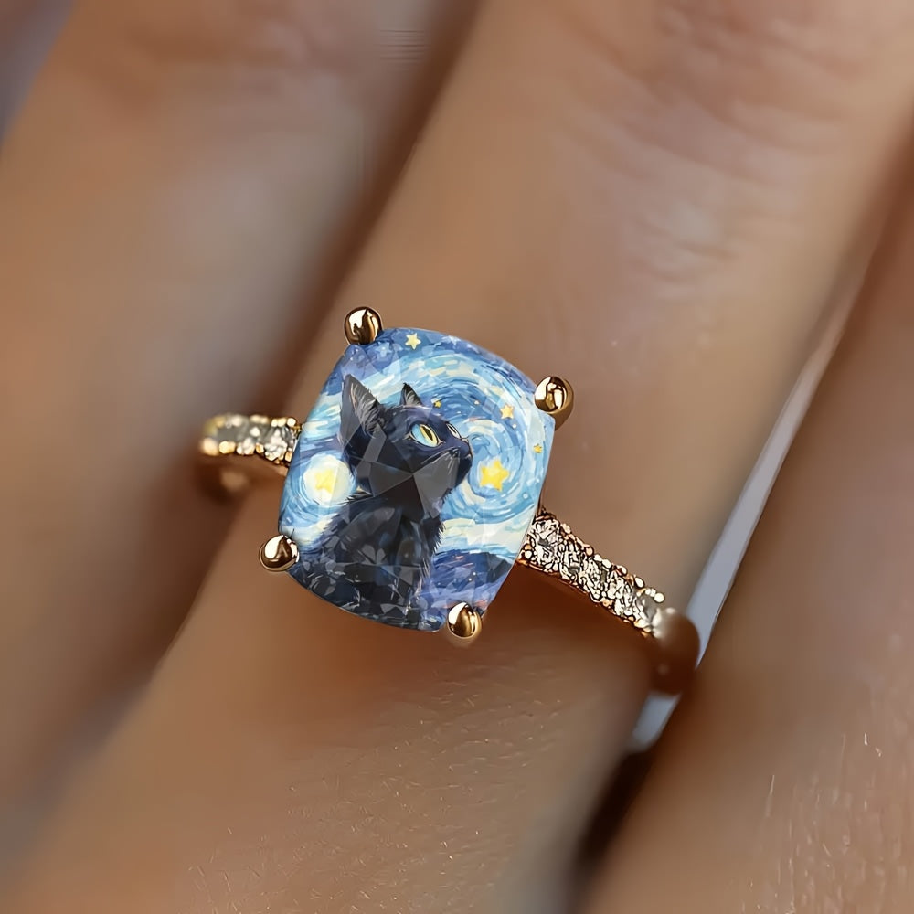 Starry Night Cat Square Ring