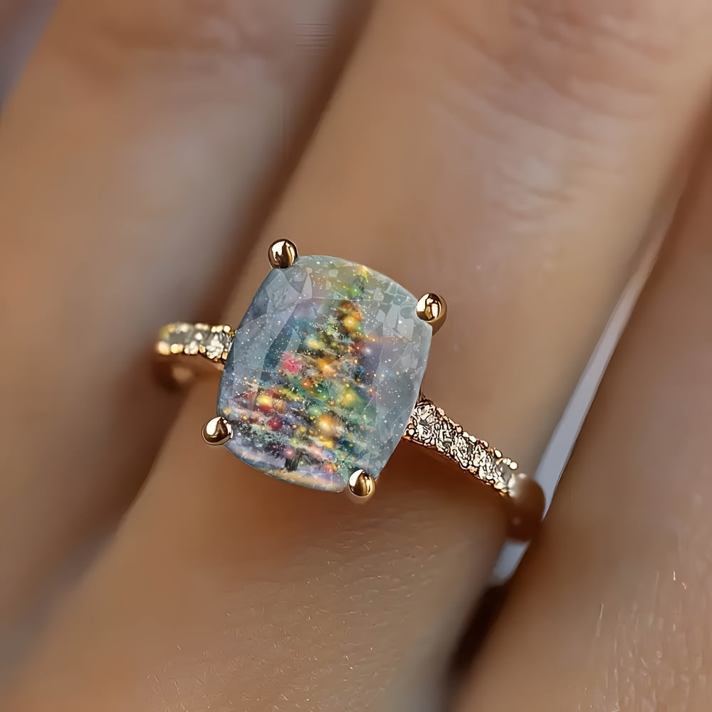 Sparkling Christmas Tree Square Ring