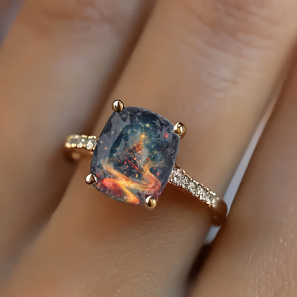Starry Sky Christmas Tree Square Ring