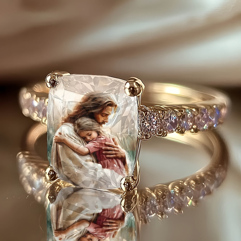 Jesus Comforting Child Square Ring
