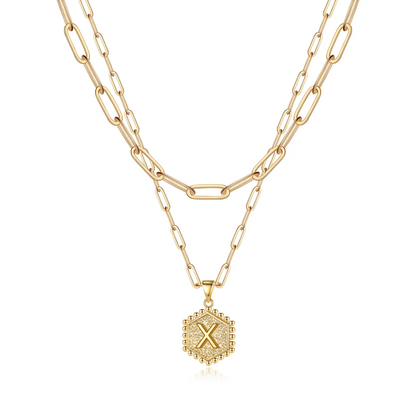 2pc 14k Hexagon Initial Necklace